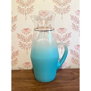EUC Vintage Blue Blendo Glass Pitcher, light turquoise blue